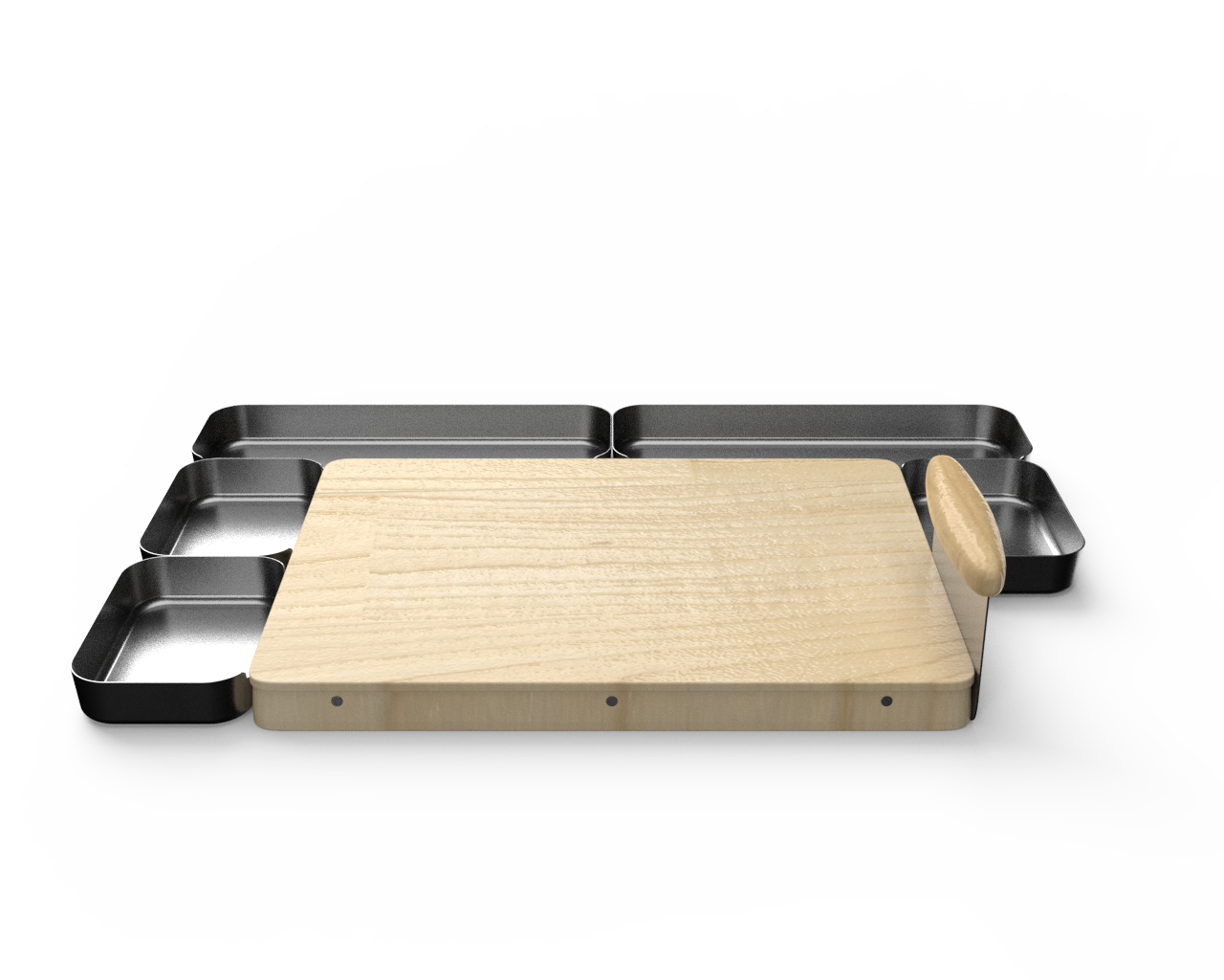 Unkook modular prep station, hardwood cutting board with magnetic stainless steel containers